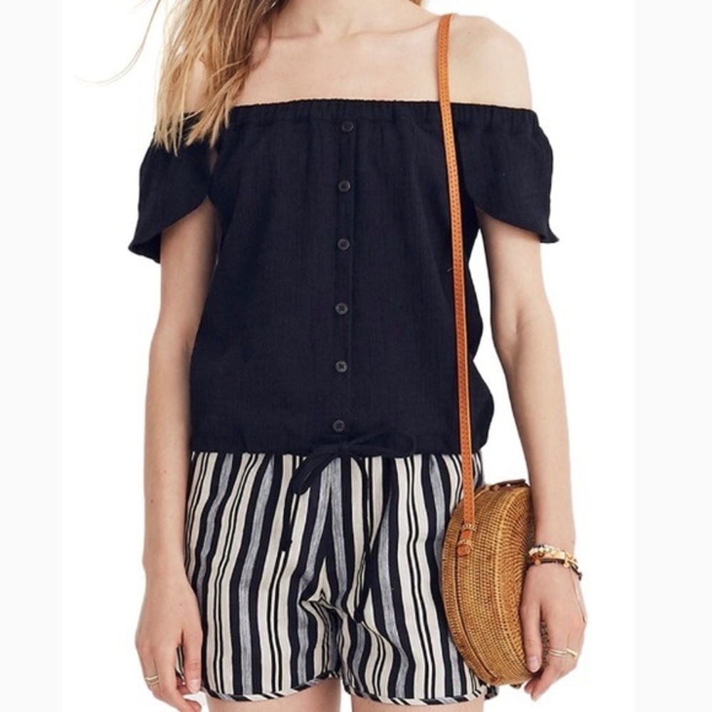 Madewell Texture & Thread off the shoulder black shirt